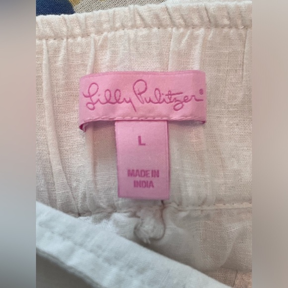 White Palazzo Pants Linen/ Cotton Blend Sz L Lily Pulitzer - Picture 3 of 4